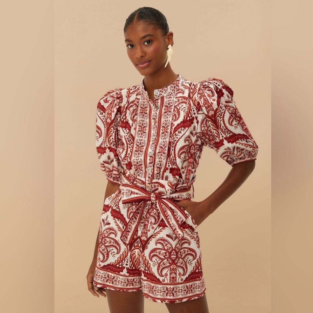 FARM RIO Off-White Tropical Cameo Organic Cotton Romper